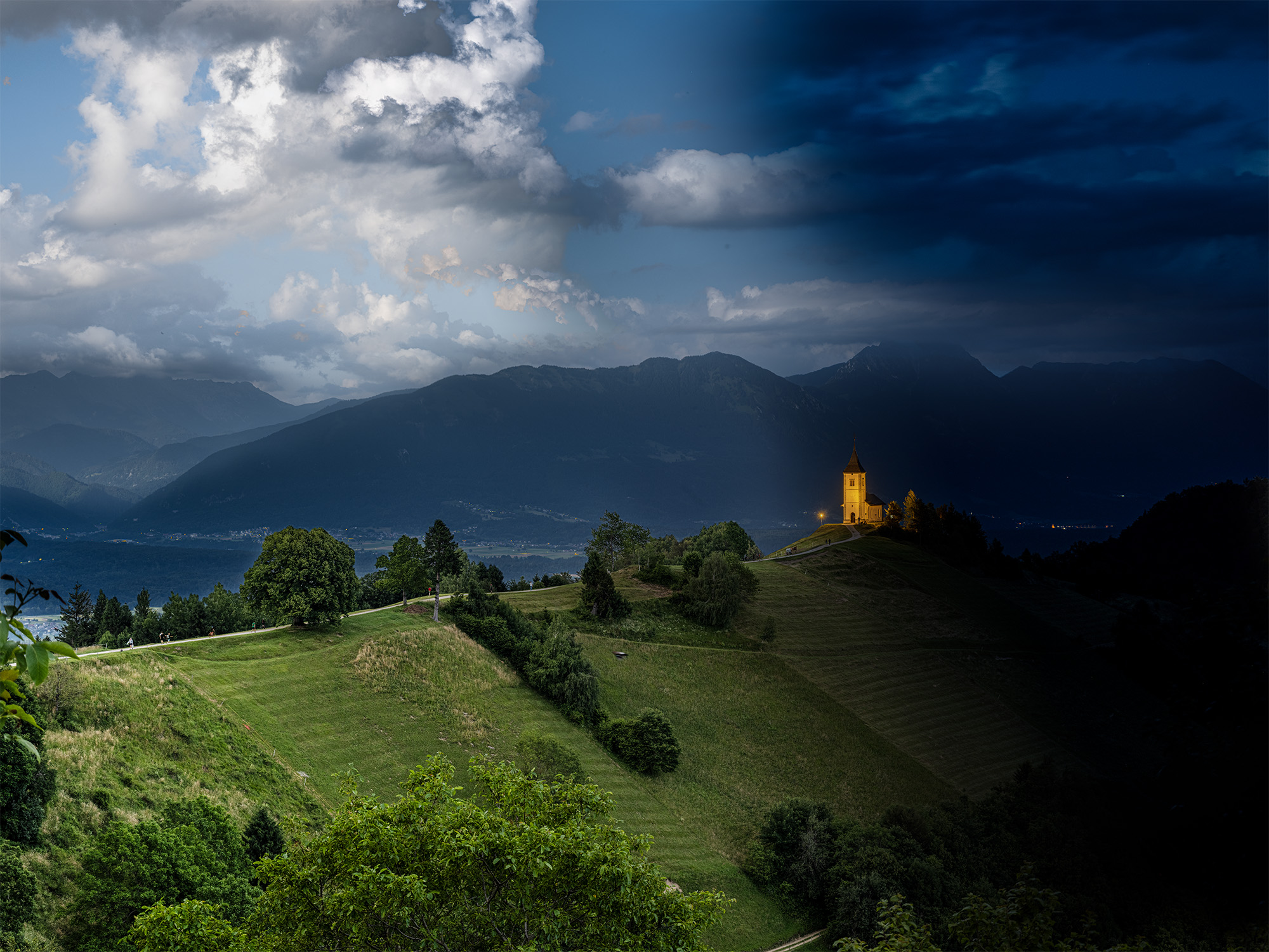 Timelapse Church of St. Primus and Felician, Slovenia